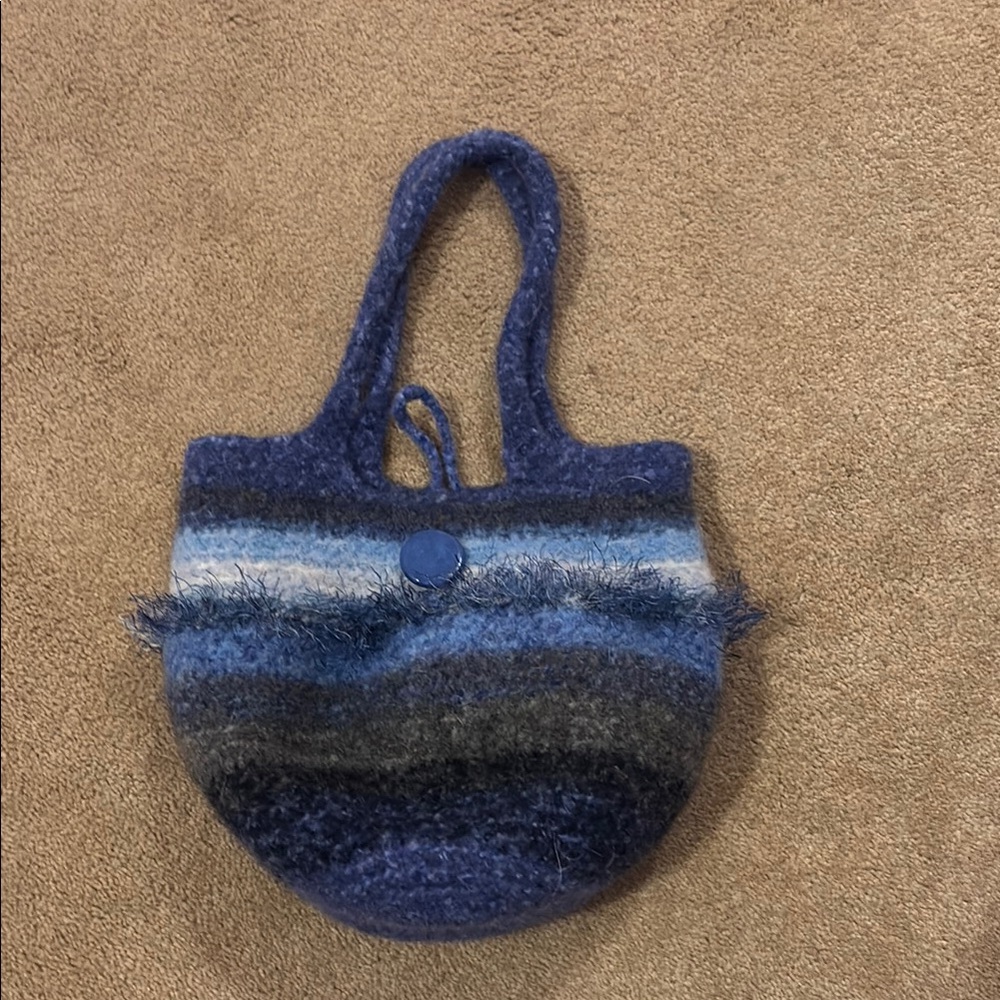 Handmade Blue and Gray Knit Tote Bag